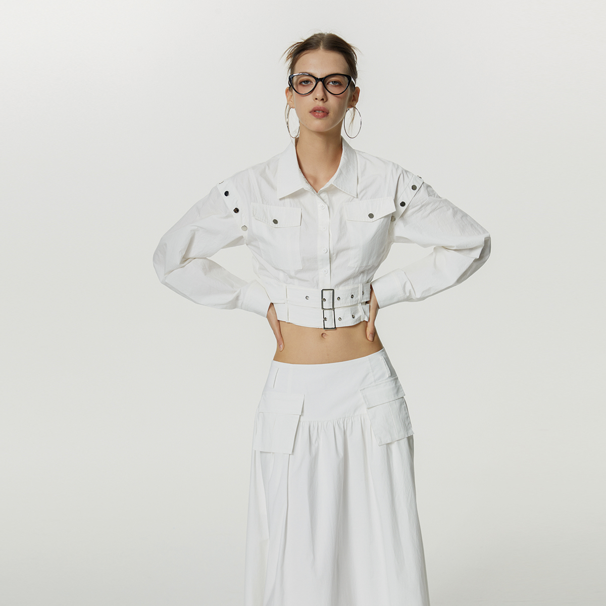 千禧酷辣短款双腰带外套