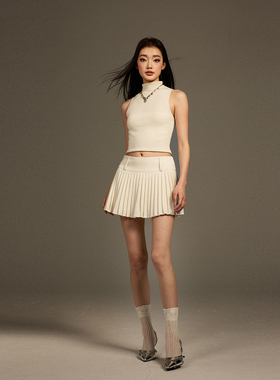 【现货】KeepBlue白色高级西装百褶裙a字半身裙春秋又甜又辣裙子