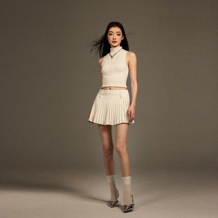 【现货】KeepBlue白色高级西装百褶裙a字半身裙春秋又甜又辣裙子