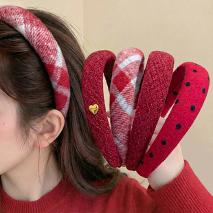 新年红色发箍女高颅顶复古高级感洋气宽边头箍海绵压发发卡头饰