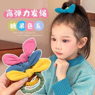 儿童糖果色蝴蝶结植绒发绳小女孩高弹力不缠发头绳女童高马尾发圈
