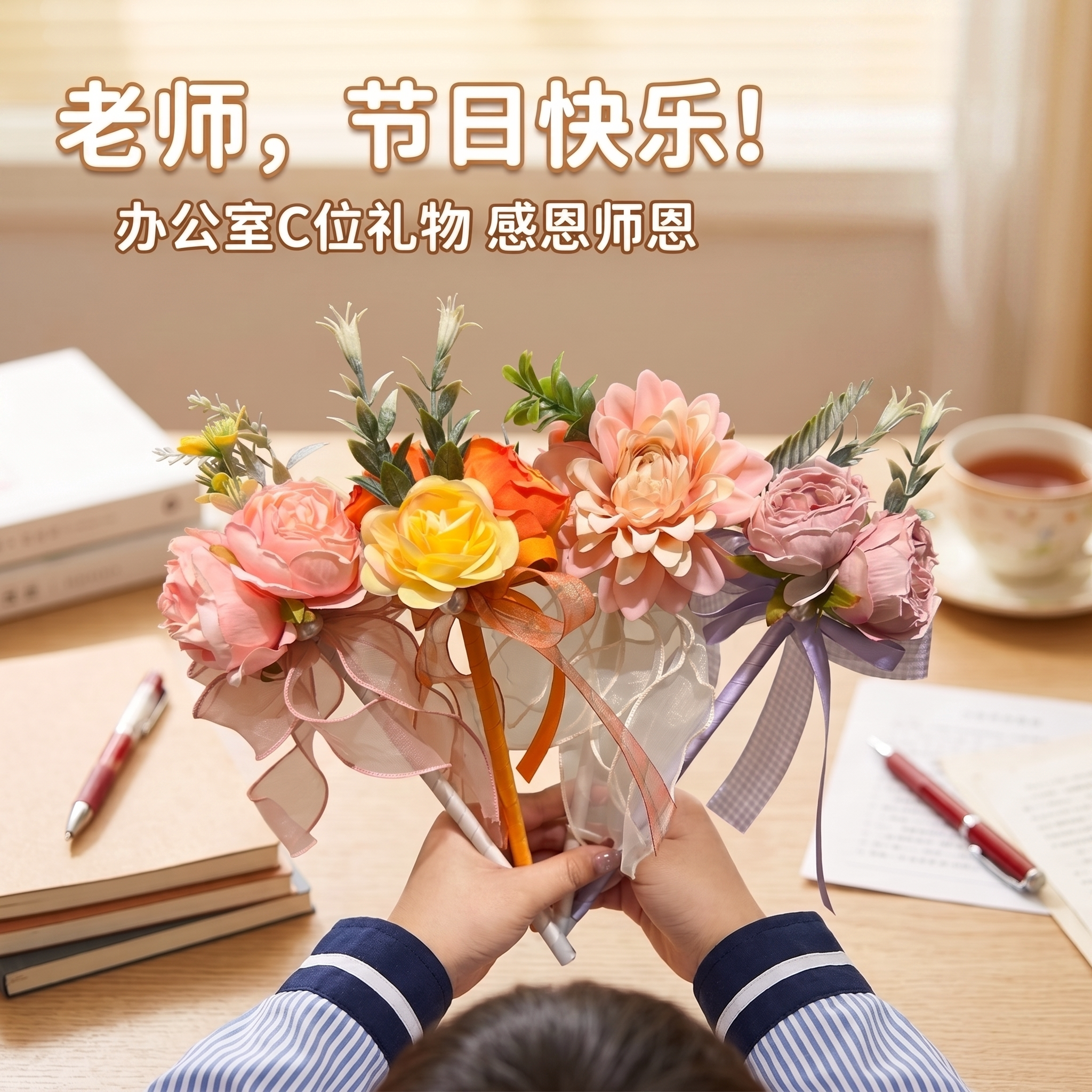 教师节礼物仿真花束中性笔礼物图片