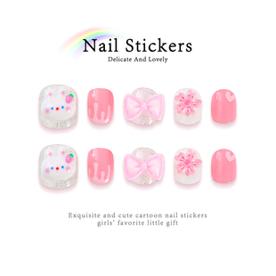卡通可爱指甲贴片女童粉色小兔蝴蝶结立体穿戴甲简单新手美甲甲片