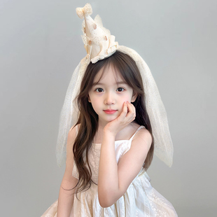 宝宝婴儿周岁生日帽子女童头纱发箍儿童头饰小女孩拍照公主发卡