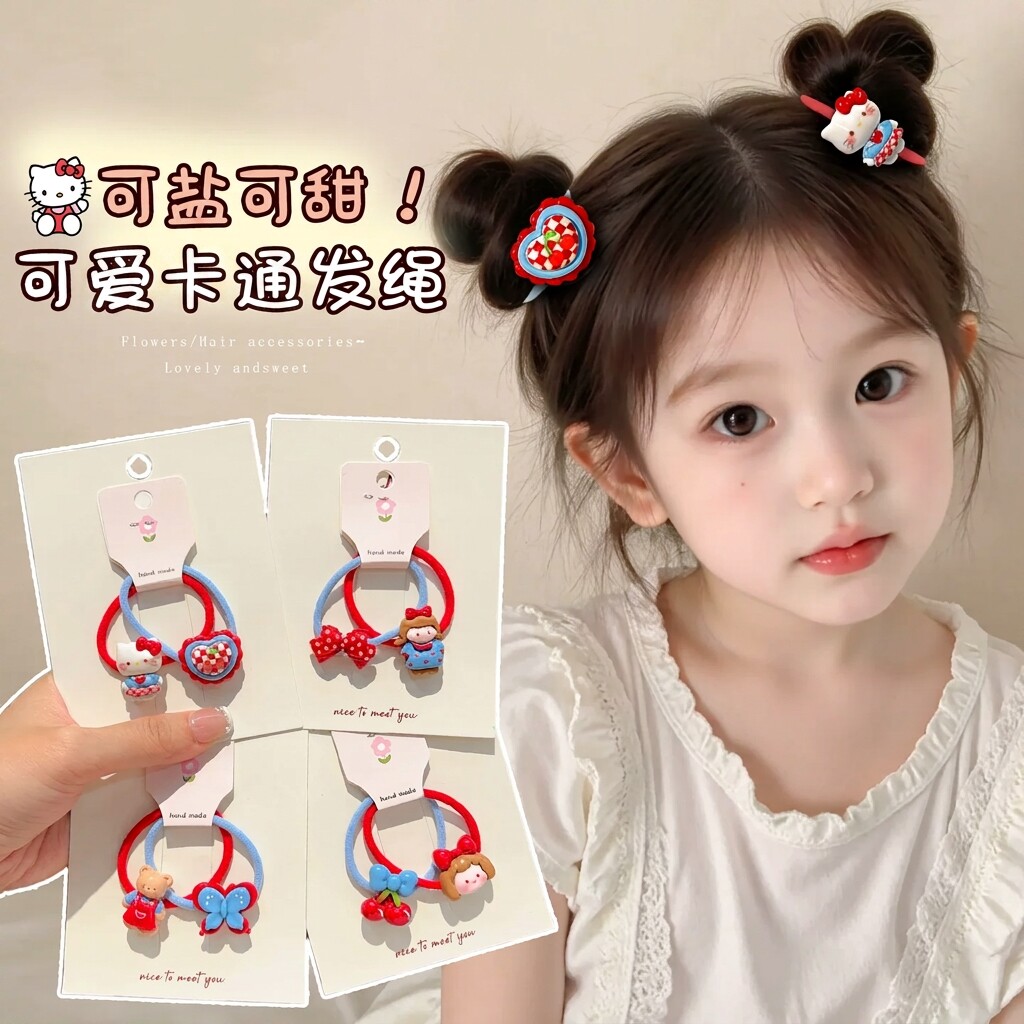 皮筋女儿童卡通猫咪发圈蝴蝶结发绳女童不伤发头绳扎马尾皮套发饰