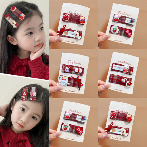 新年红色发饰儿童卡通发夹边夹女童蝴蝶结刘海夹侧边夹头饰不伤发