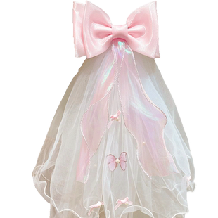 女童头纱公主发饰小女孩网纱生日甜美发卡皇冠发夹儿童蝴蝶结头饰