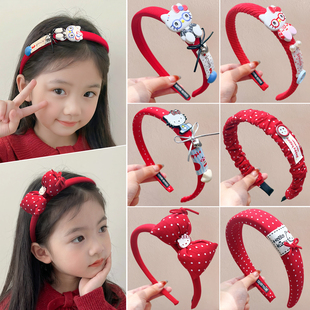 新年喜庆卡通猫咪儿童发箍可爱小女孩布包头箍防滑不勒头女童发饰