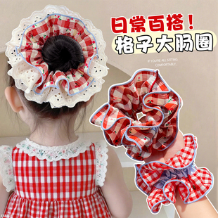 儿童大肠发圈双层格纹小女孩发绳高弹不伤发扎丸子头女童头绳发饰