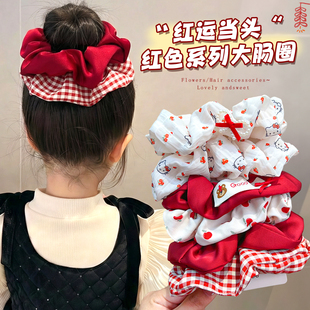 儿童大肠发圈可爱甜美女童格纹发绳新年红色宝宝扎丸子头皮筋头绳