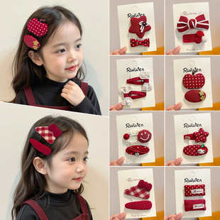 新年红色儿童布艺发夹喜庆不伤发宝宝bb夹发卡女孩碎发夹女童发饰