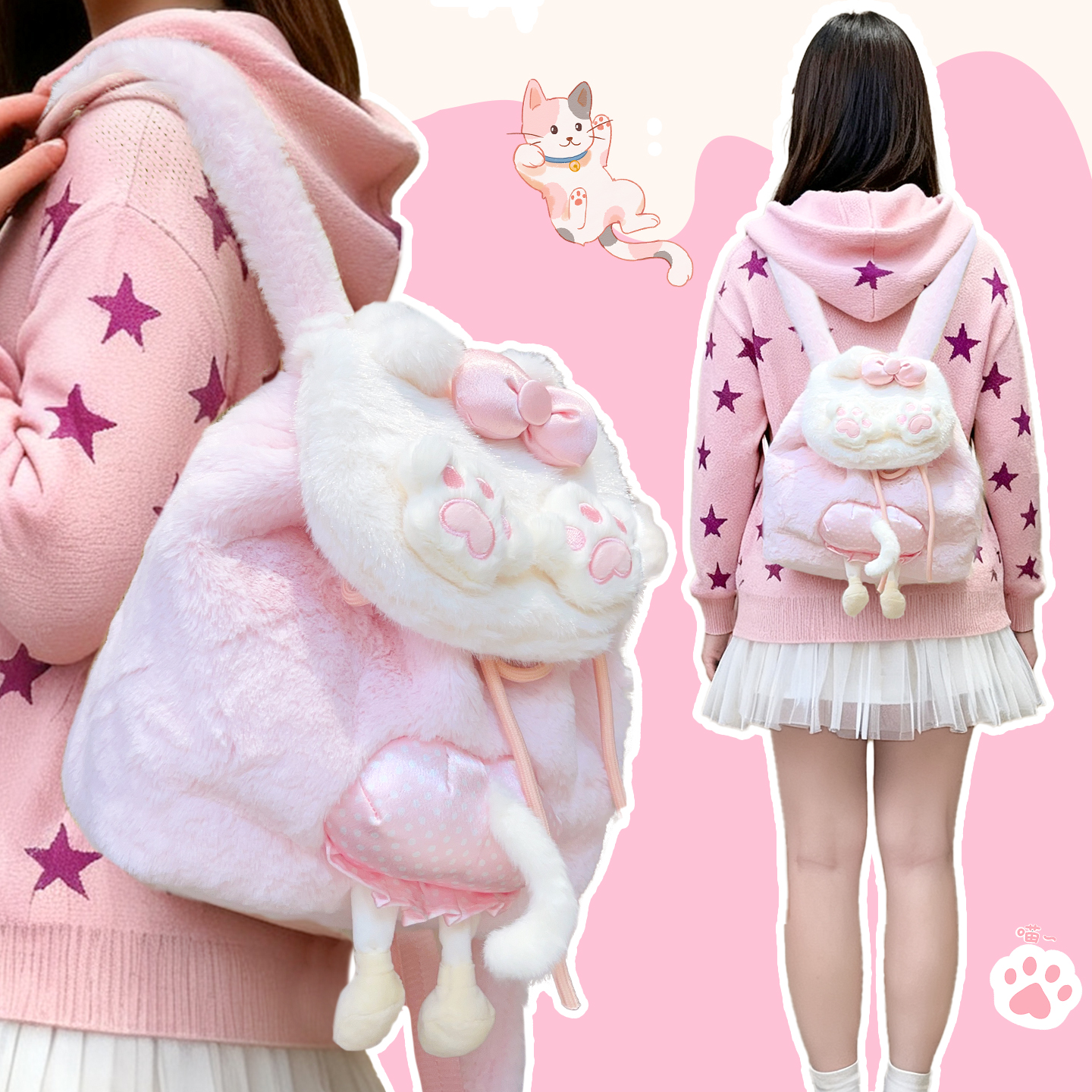 可爱小企鹅双肩包毛茸茸旅行包