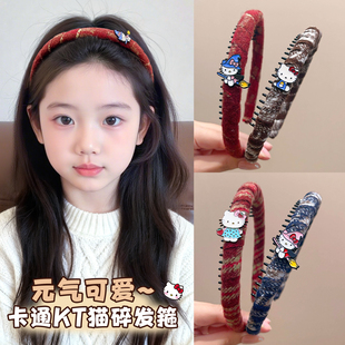 儿童头箍女童卡通kt猫毛毡发卡秋冬小女孩洗脸发箍带齿防滑发捆