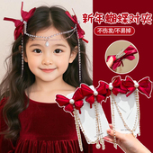 儿童额头链新年公主风蝴蝶结珍珠流苏甜美小女孩链条夹女童发饰