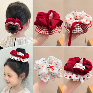 新年儿童大肠发圈酒红色头花女童头绳不伤发耐用甜美女孩发绳发饰
