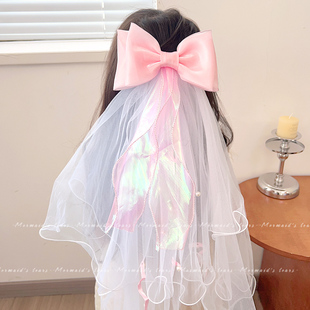 女童头纱公主发饰儿童蝴蝶结头饰甜美网纱发夹派对节日梦幻发饰