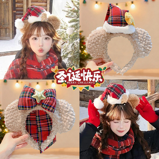 圣诞节迪士尼雪莉玫毛绒发箍女冬季节日氛围感可爱蝴蝶结头箍发饰