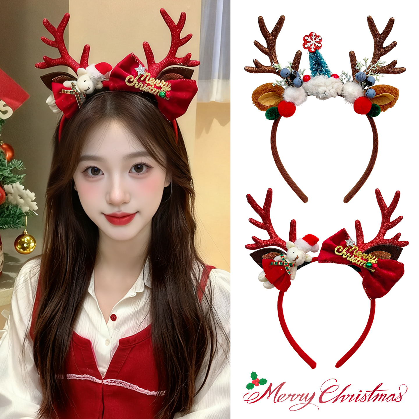 圣诞迪士尼发箍朱迪头箍可爱蝴蝶结发卡游园女童米奇发饰装备新款