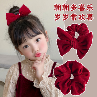 儿童红色公主头饰小女孩丝绒蝴蝶结发圈发夹套装女童宝宝新年发卡