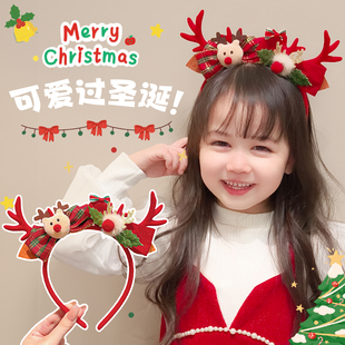 圣诞节头饰宝宝鹿角发箍可爱毛绒麋鹿小女孩节日装 扮头箍儿童发卡