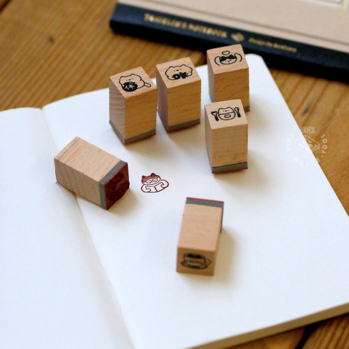 可爱中分猫迷你木质印章