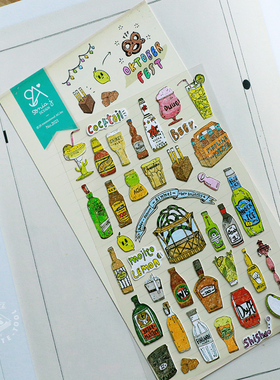 韩国SONIA贴纸 手绘酒吧风贴画 DIY手账装饰拼贴打底日记本册