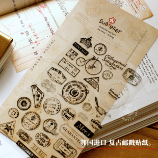 饰素材 珍微缩vantage贴画手帐装 韩国进口迷你复古贴纸 复古邮戳袖