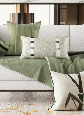 绿色系轻奢高级感抱枕中古风复古靠枕含芯枕套沙发方形靠背垫搭巾