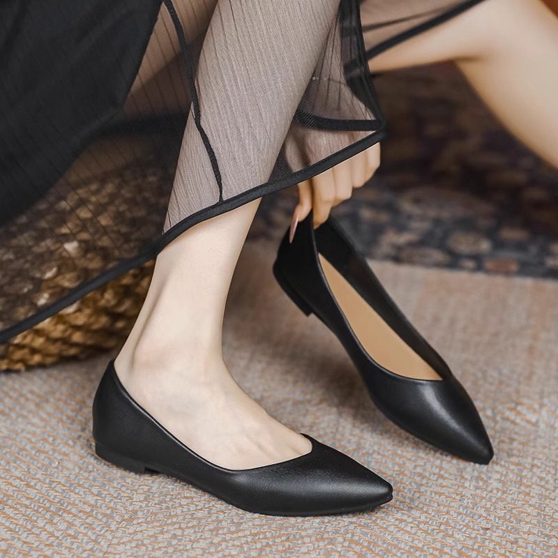 真皮软皮软底工作鞋女2025春季黑色气质不累脚平底鞋尖头豆豆单鞋,女鞋,休闲凉鞋,淘宝优惠券,粉丝福利购,淘宝优惠卷