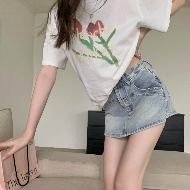 包臀辣妹防走光a字牛仔裙裤女夏季ins新款高腰显瘦半身裙短裙裙子
