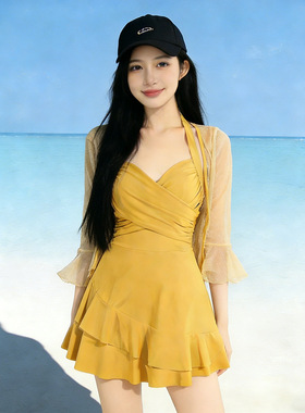 泳衣女2026年新款高级感泳装性感吊带裙小胸大胸聚拢纯欲风泡温泉