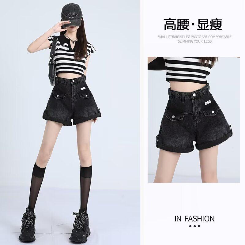 高腰显瘦黑色牛仔短裤女2026夏季新款显白吸睛口袋三分辣妹A字裤