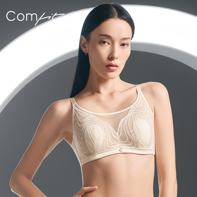 Comfit抹胸兔耳朵文胸大码全罩杯薄款单层蕾丝显小内衣女CB00185
