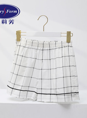 安莉芳薄款桑蚕丝棉质格子睡裤女舒适透气可外穿家居短裤EL00573