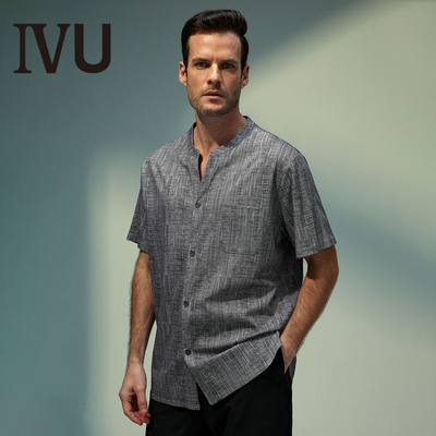 IVU男士薄款棉麻短袖开襟上衣