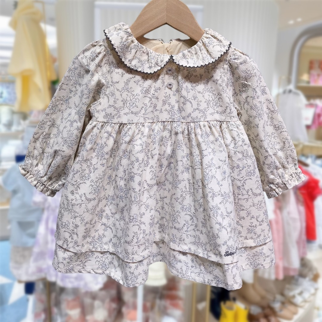 韩国童装25秋冬新款女童宝宝洋气时尚碎花娃娃领长袖连衣裙公主裙