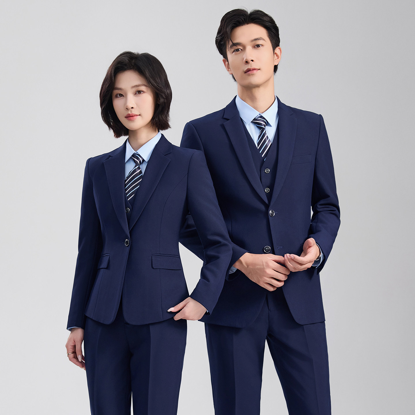 宝蓝色高档商务西装套装男女同款职业装银行4s店售楼部西服套装