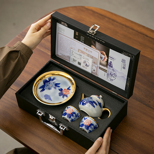 鎏金国礼牡丹功夫茶具套装茶壶茶杯伴手礼送领导长辈高档商务礼物