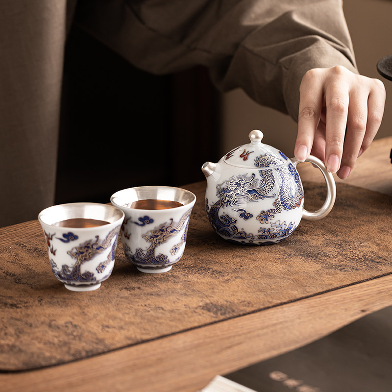 鎏银龙腾四海茶具套组精美陶瓷泡茶壶喝茶杯中式轻奢高档功夫茶具
