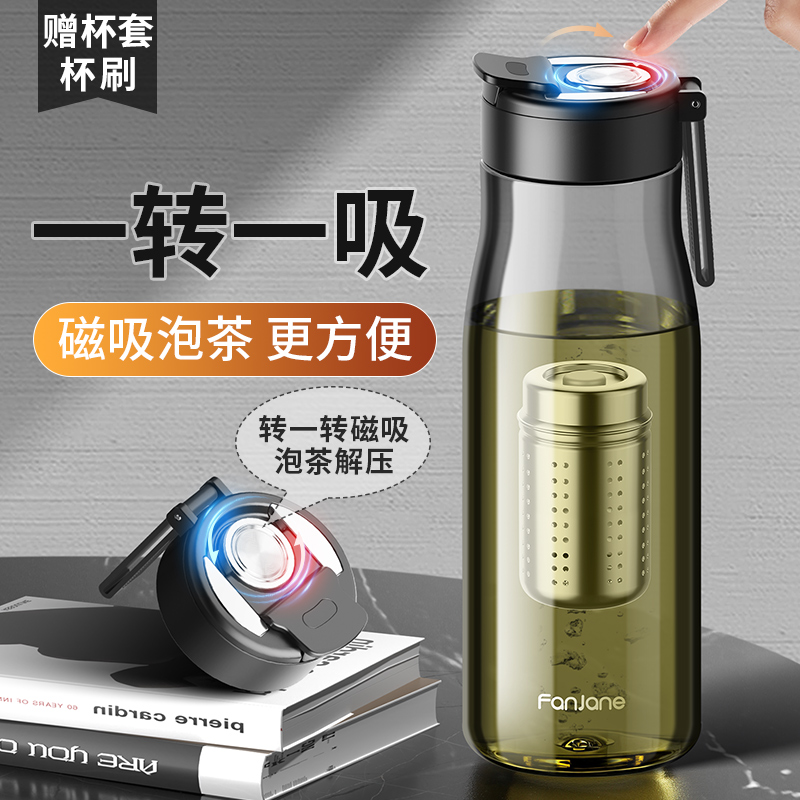 繁简2025新款磁弹泡茶杯茶水分离户外大容量水杯透明防摔塑料杯子