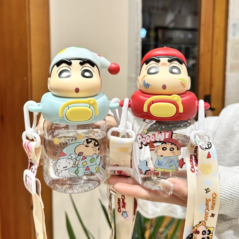 蜡笔小新夏日可爱彩绘塑料杯高颜值女生喝水吸管杯耐高温便携水杯