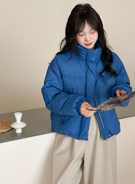 高充绒量蓝色立领短款羽绒服女2025冬季新款韩版加厚90白鸭绒外套
