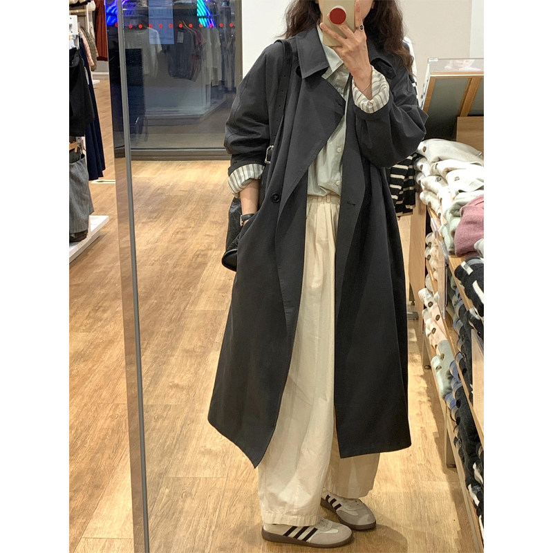松弛感日系清冷双排扣翻领风衣外套女2026秋季新款高品质长款大衣