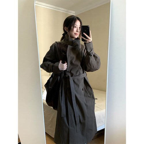 简约通勤风衣外套女中长款双排扣