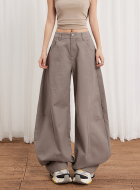 HDDD复古高腰宽松阔腿裤香蕉裤薄款灰色百搭牛仔裤
