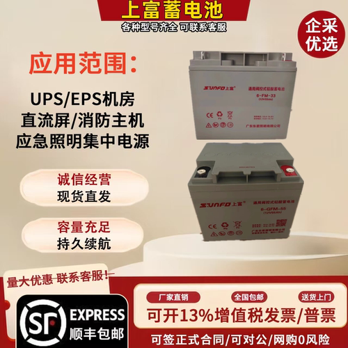 上富蓄电池6-GFM-12V33AH18AH12A55A广东东君A型应急照明集中电源