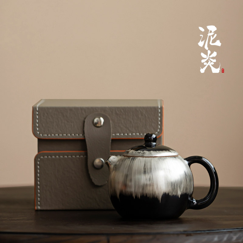 鎏银无极釉西施壶单壶高档手工陶瓷泡茶壶家用中式茶壶功夫茶具
