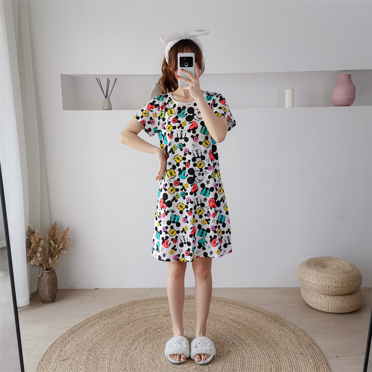 女士夏季纯棉短袖睡衣宽松韩版家居服卡通夏天薄款睡裙休闲