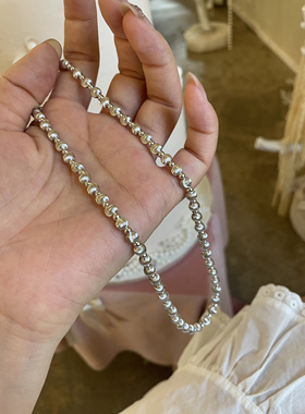 通体925纯银项链女ins小众轻奢高级感法式拉丝猫眼珠珠锁骨链手链