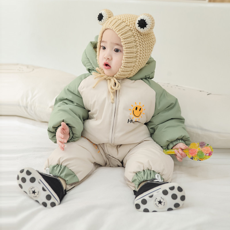 秋冬季婴儿连体衣加厚加绒保暖女宝宝男幼儿爬爬服羽绒棉哈衣外穿